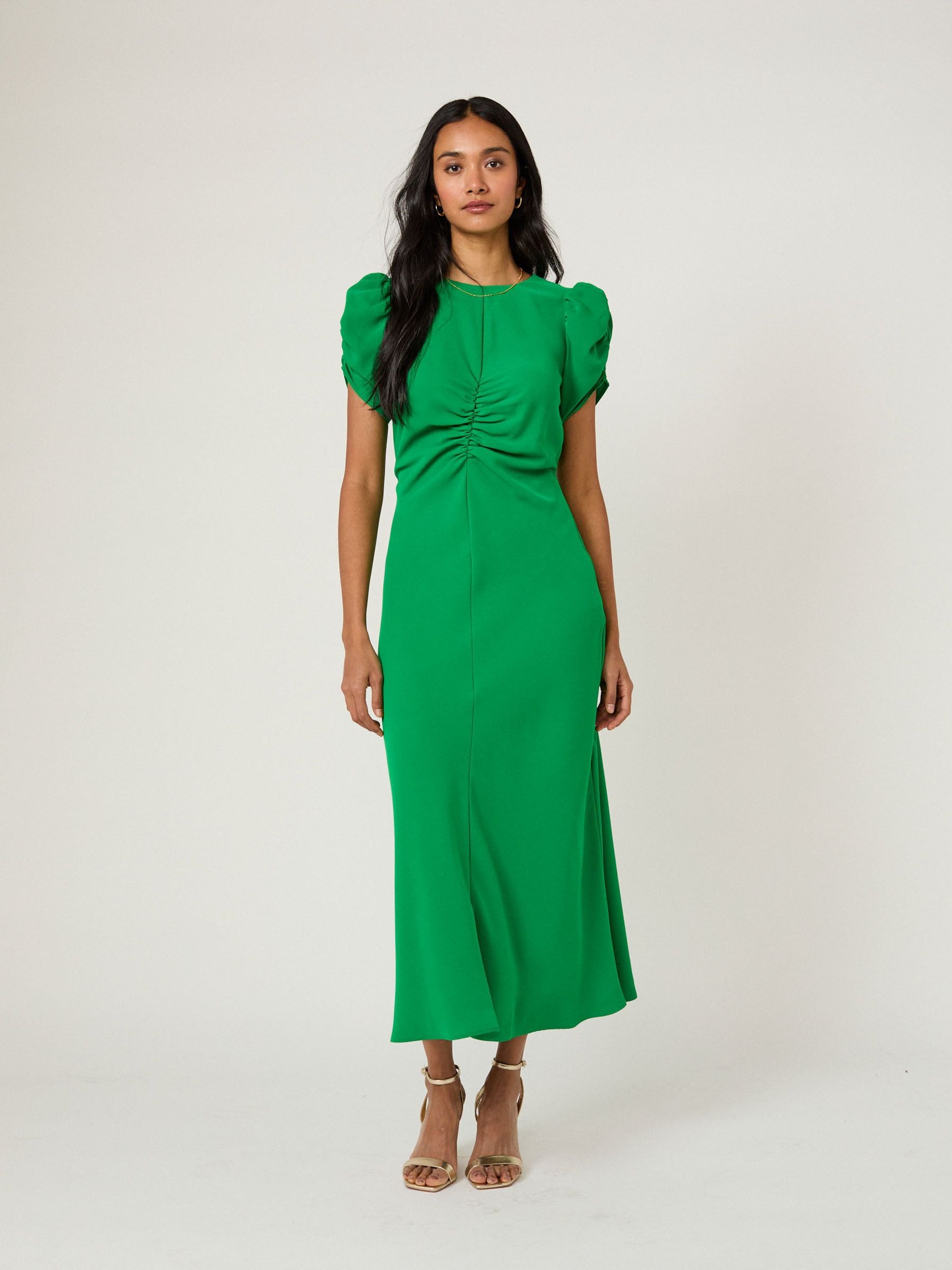 green dress size 10 Womens NOBODY'S Child Nobodys Child Petite Naomi Round Neck Short Sleeve Midi US 4 eco friendly