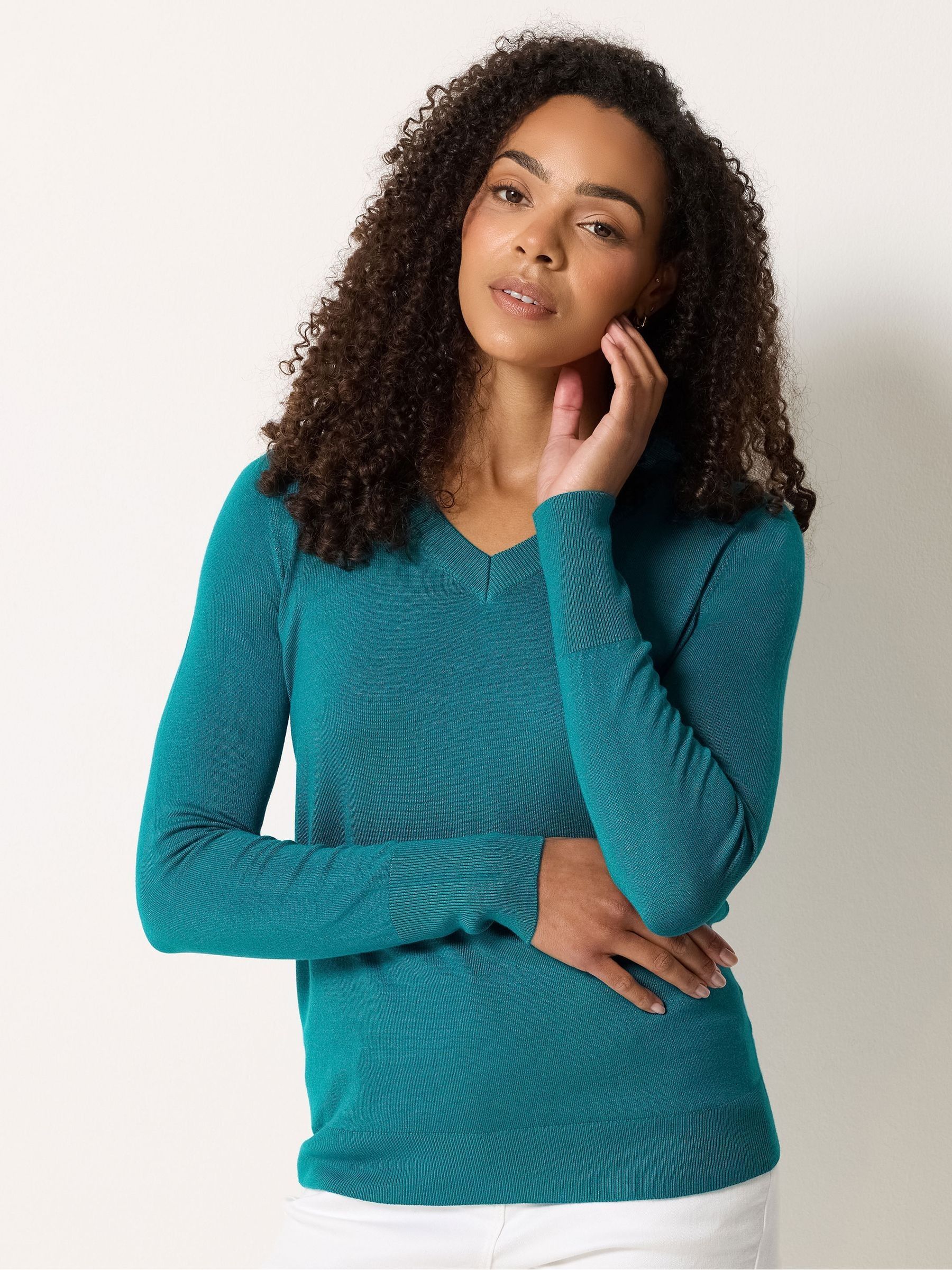M & Co Women's Blue V-Neck Long Sleeve Jumper