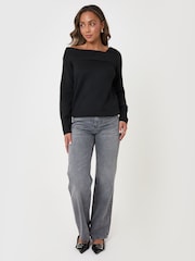 Threadbare Black Asymmetric Slash Neck Jumper - Image 3 of 5