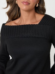 Threadbare Black Asymmetric Slash Neck Jumper - Image 4 of 5