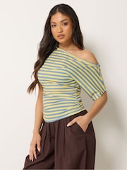 PixieGirl Petite Blue Stripe Slash Neck T-Shirt - Image 1 of 5