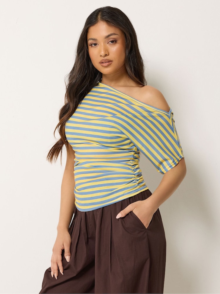 PixieGirl Petite Blue Stripe Slash Neck T-Shirt - Image 1 of 5 PixieGirl Petite Blue Stripe Slash Neck T-Shirt - Image 1 of 5