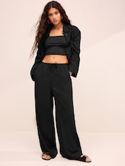 Black Wide Leg Linen Blend Trouser - Image 1 of 7