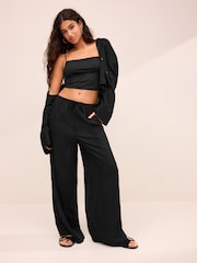 Black Wide Leg Linen Blend Trouser - Image 2 of 7