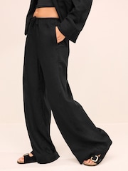 Black Wide Leg Linen Blend Trouser - Image 3 of 7