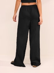 Black Wide Leg Linen Blend Trouser - Image 4 of 7