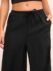 Black Wide Leg Linen Blend Trouser - Image 5 of 7