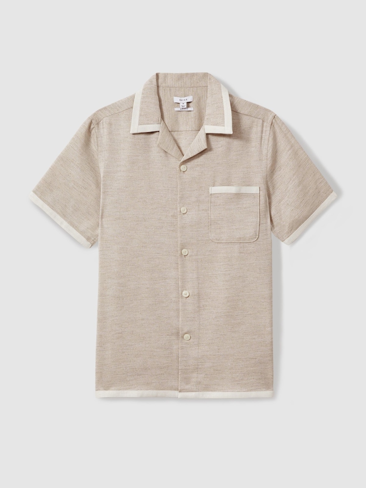 Reiss Oatmeal/White Vita Contrast Trim Cuban Collar Shirt - Image 2 of 6