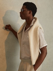Reiss Oatmeal/White Vita Contrast Trim Cuban Collar Shirt - Image 4 of 6