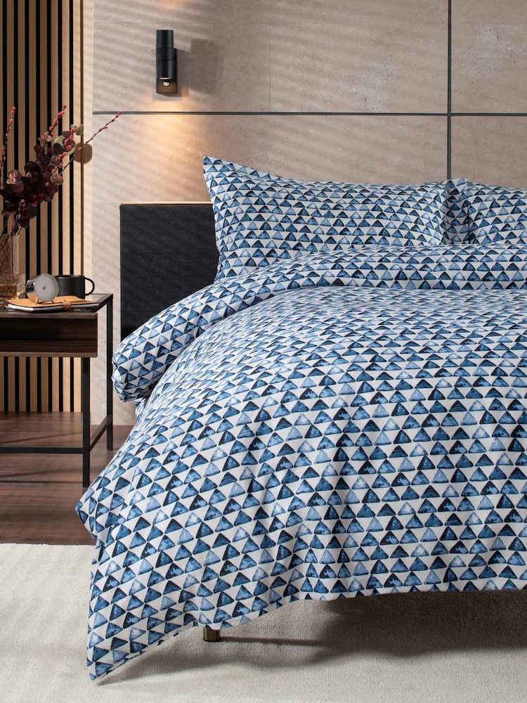 Deyongs Blue Triangles Duvet Cover and Pillowcase Set - Image 1 of 3 Deyongs Blue Triangles Duvet Cover and Pillowcase Set - Image 1 of 3