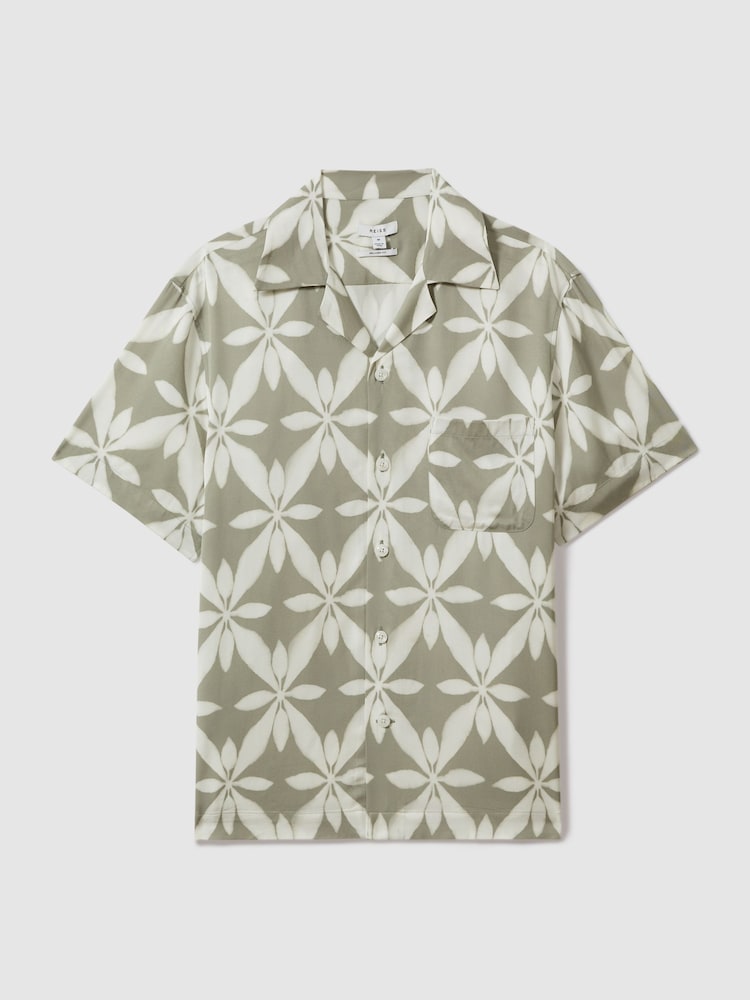 Reiss Sage Green Marabel Relaxed Printed Cuban Collar Shirt - Image 2 of 5