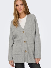 ONLY Grey Loose Cardigan With Front Pockets - Image 1 of 6
