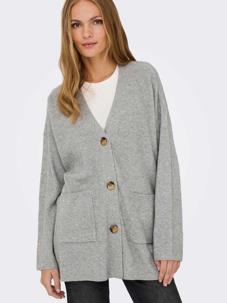 ONLY Grey Loose Cardigan With Front Pockets - Image 1 of 6