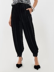 Threadbare Black Velvet Balloon Trousers with Lace Trim Hem - Image 1 of 4