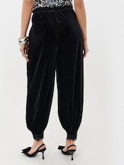 Threadbare Black Velvet Balloon Trousers with Lace Trim Hem - Image 2 of 4
