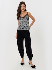 Threadbare Black Velvet Balloon Trousers with Lace Trim Hem - Image 3 of 4
