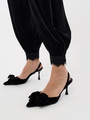 Threadbare Black Velvet Balloon Trousers with Lace Trim Hem - Image 4 of 4
