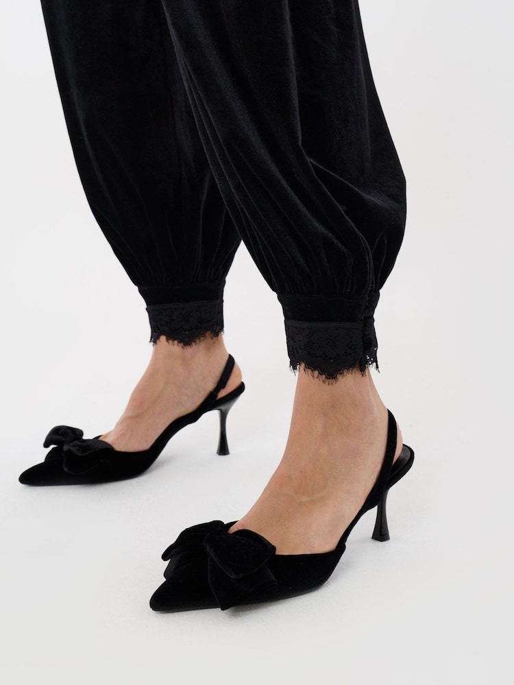 Threadbare Black Velvet Balloon Trousers with Lace Trim Hem - Image 4 of 4 Threadbare Black Velvet Balloon Trousers with Lace Trim Hem - Image 4 of 4