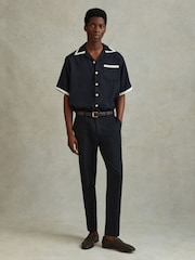 Reiss Navy/Ecru Vita Contrast Trim Cuban Collar Shirt - Image 1 of 6
