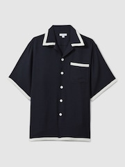 Reiss Navy/Ecru Vita Contrast Trim Cuban Collar Shirt - Image 2 of 6