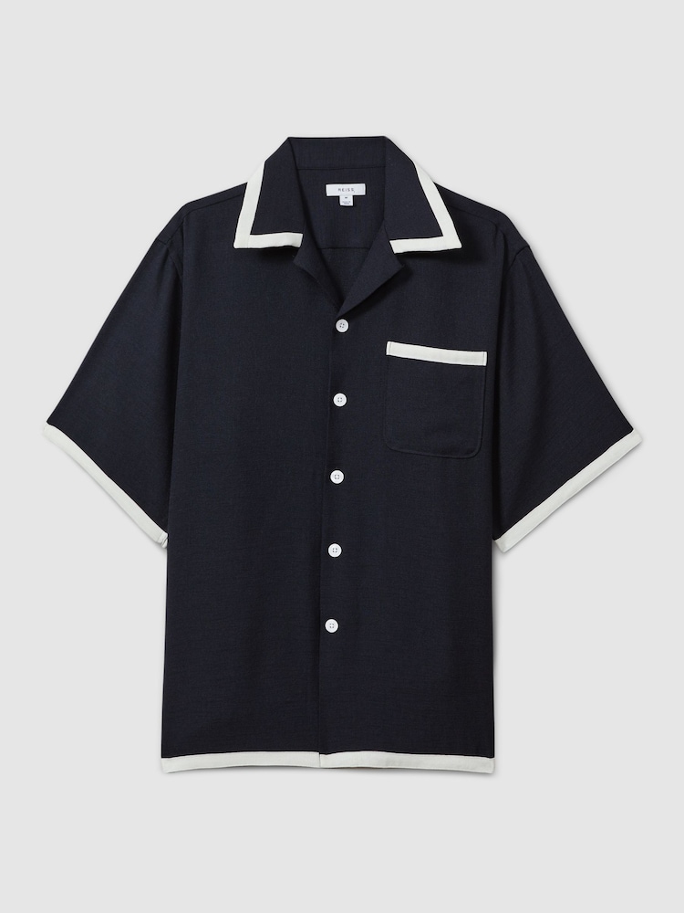 Reiss Navy/Ecru Vita Contrast Trim Cuban Collar Shirt - Image 2 of 6