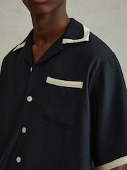 Reiss Navy/Ecru Vita Contrast Trim Cuban Collar Shirt - Image 4 of 6
