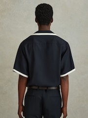 Reiss Navy/Ecru Vita Contrast Trim Cuban Collar Shirt - Image 5 of 6
