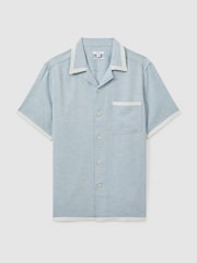 Reiss Soft Blue/White Vita Contrast Trim Cuban Collar Shirt - Image 2 of 6