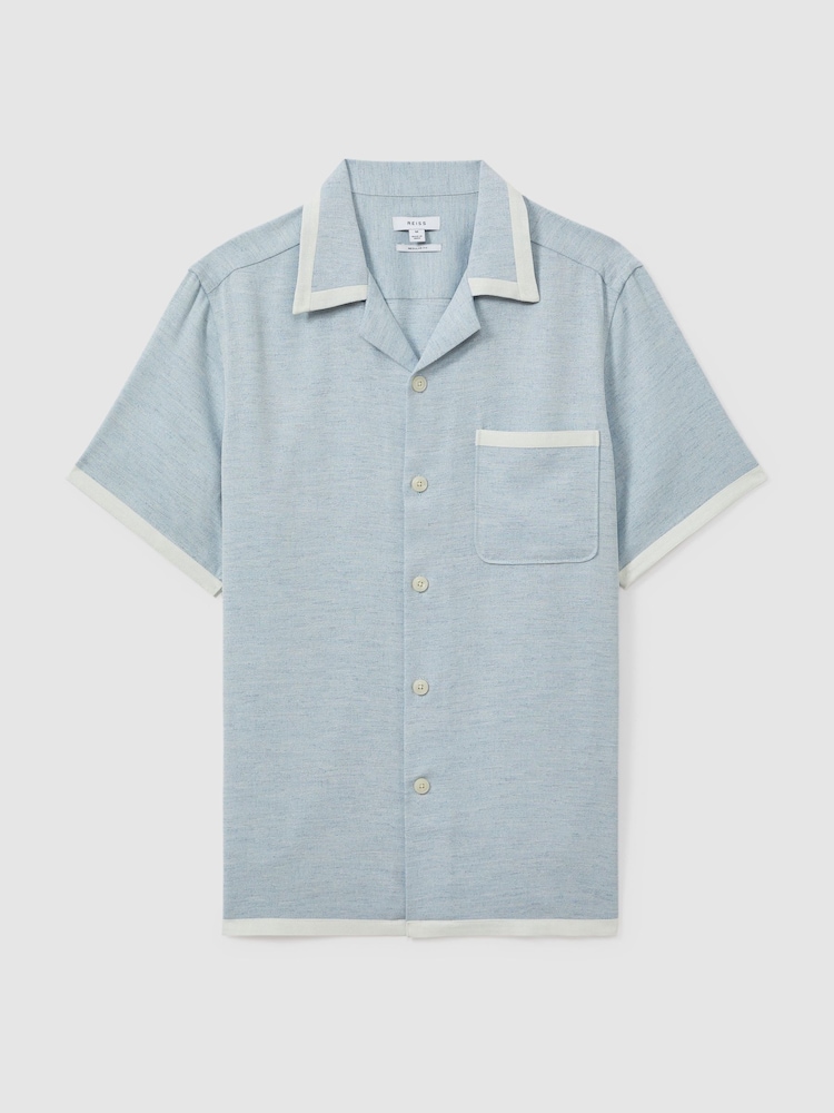 Reiss Soft Blue/White Vita Contrast Trim Cuban Collar Shirt - Image 2 of 6