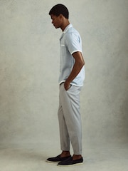 Reiss Soft Blue/White Vita Contrast Trim Cuban Collar Shirt - Image 3 of 6
