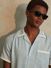 Reiss Soft Blue/White Vita Contrast Trim Cuban Collar Shirt - Image 4 of 6