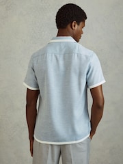 Reiss Soft Blue/White Vita Contrast Trim Cuban Collar Shirt - Image 5 of 6
