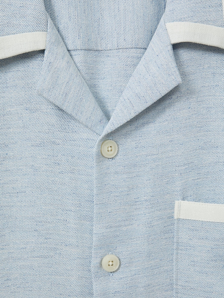 Reiss Soft Blue/White Vita Contrast Trim Cuban Collar Shirt - Image 6 of 6