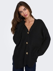 ONLY Black Loose Cardigan With Front Pockets - Image 1 of 7