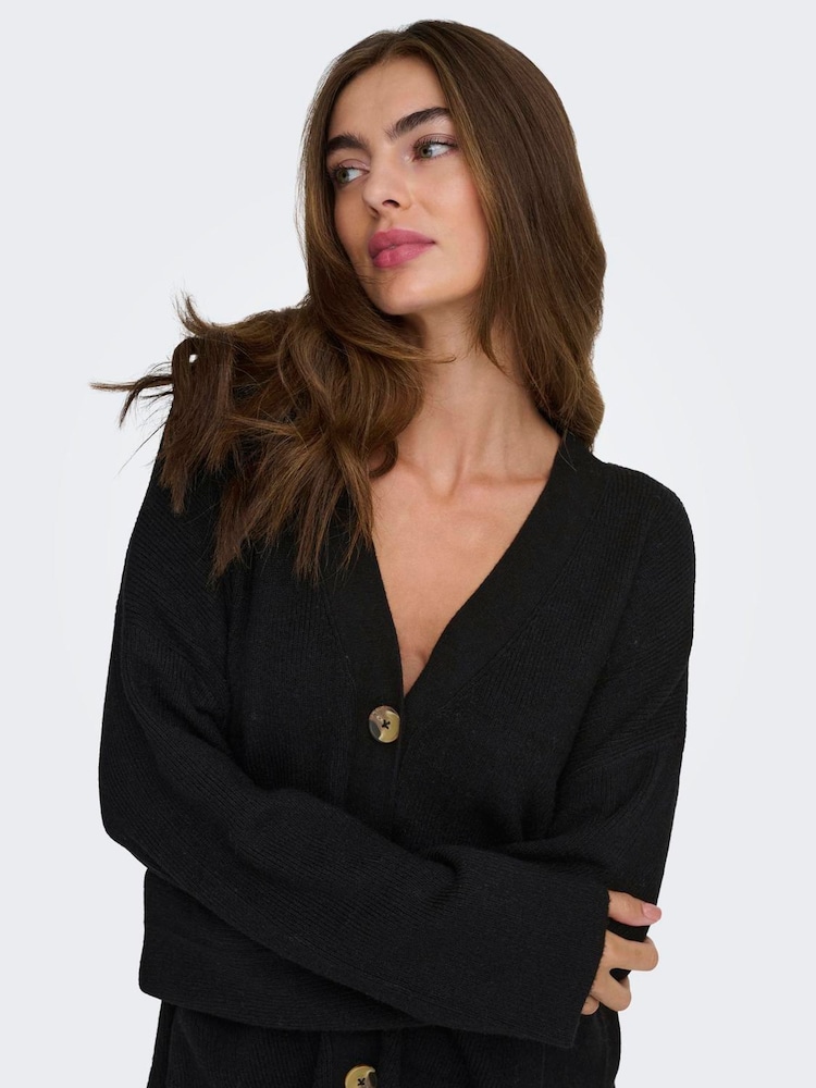 ONLY Black Loose Cardigan With Front Pockets - Image 2 of 7