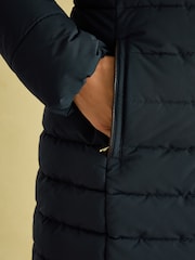 Joules Cherington Navy Showerproof Longline Padded Coat with Faux Fur Hood - Image 5 of 8