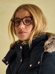 Joules Cherington Navy Showerproof Longline Padded Coat with Faux Fur Hood - Image 7 of 8