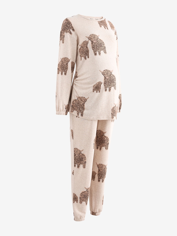 Ecru Hamish the Highland Cow Maternity Long Sleeve Pyjamas - Image 9 of 9