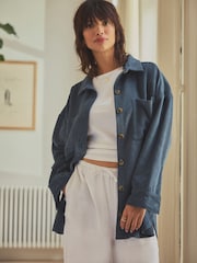 Navy Blue Corduroy Lightweight Shacket - Image 2 of 7