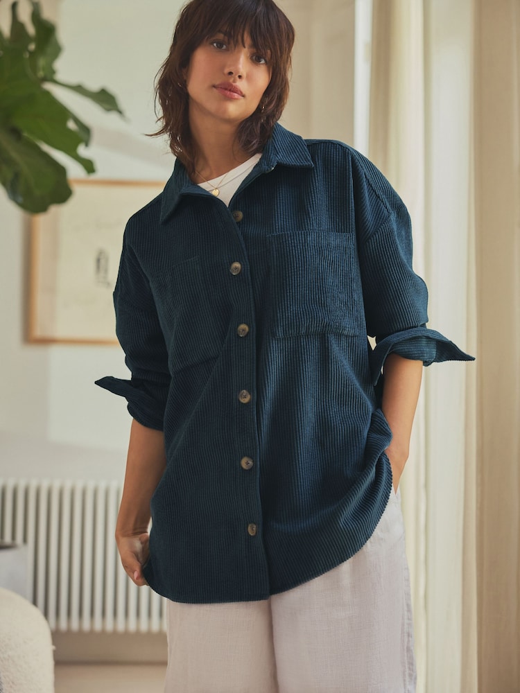 Navy Blue Corduroy Lightweight Shacket - Image 3 of 7