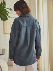 Navy Blue Corduroy Lightweight Shacket - Image 4 of 7
