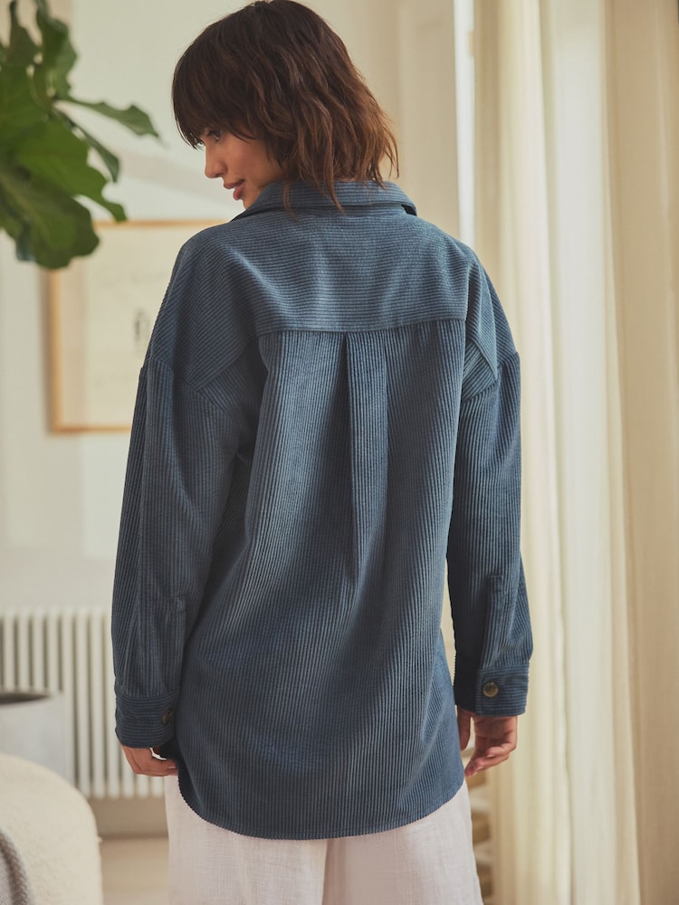 Navy Blue Corduroy Lightweight Shacket - Image 4 of 7