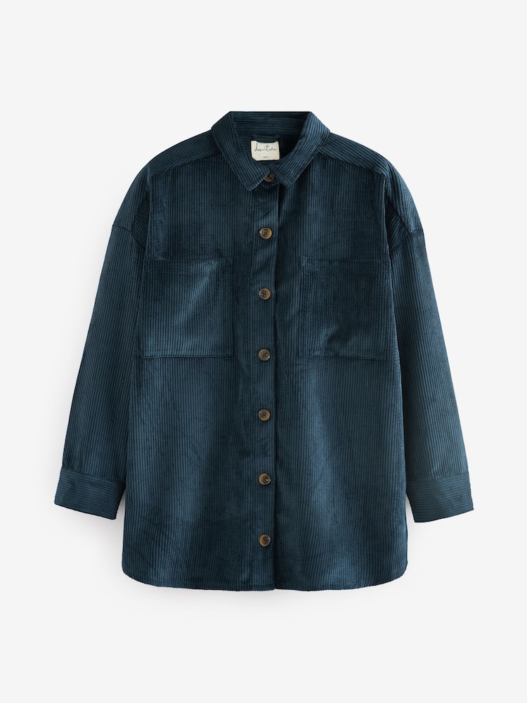 Navy Blue Corduroy Lightweight Shacket - Image 6 of 7