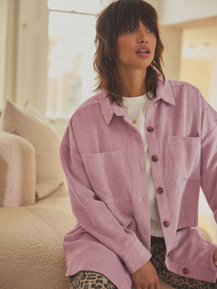 Pink Corduroy Lightweight Shacket - Image 4 of 7