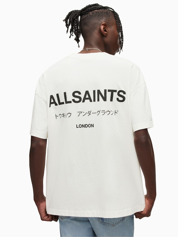 أبيض - تيشرت بحافة رقبة مستديرة من القطن 100% بتصميم Underground من Allsaints - صورة 2 من 7