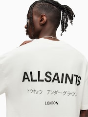 أبيض - تيشرت بحافة رقبة مستديرة من القطن 100% بتصميم Underground من Allsaints - صورة 6 من 7