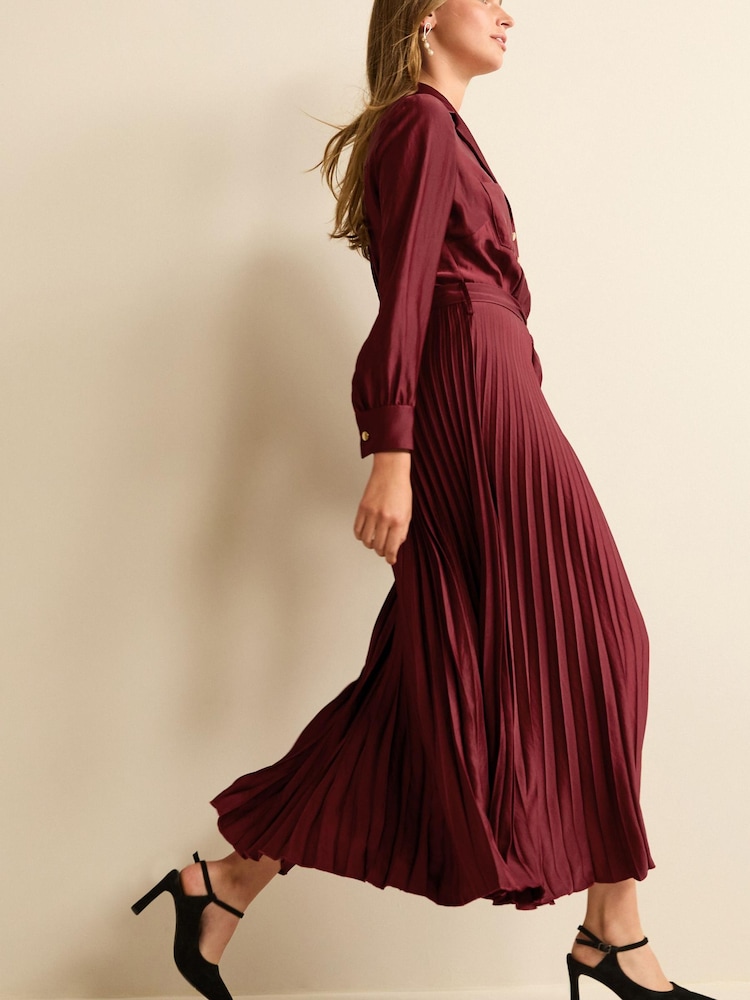 Beerenrot - Langärmeliges, plissiertes Midikleid - Bild 2 von 6