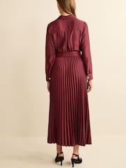 Beerenrot - Langärmeliges, plissiertes Midikleid - Bild 3 von 6