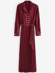 Beerenrot - Langärmeliges, plissiertes Midikleid - Bild 5 von 6