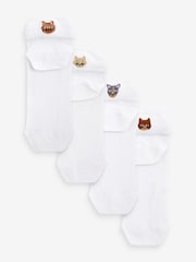 White/Cats Embroidered Motif Trainers Socks 4 Pack - Image 1 of 7